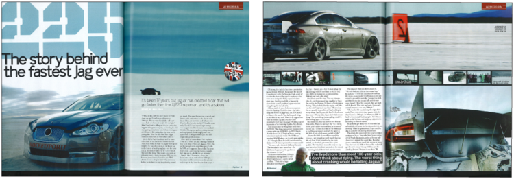 Magazine feature spread — ‘The story behind the fastest Jag ever,’ covering the Bonneville speed record.