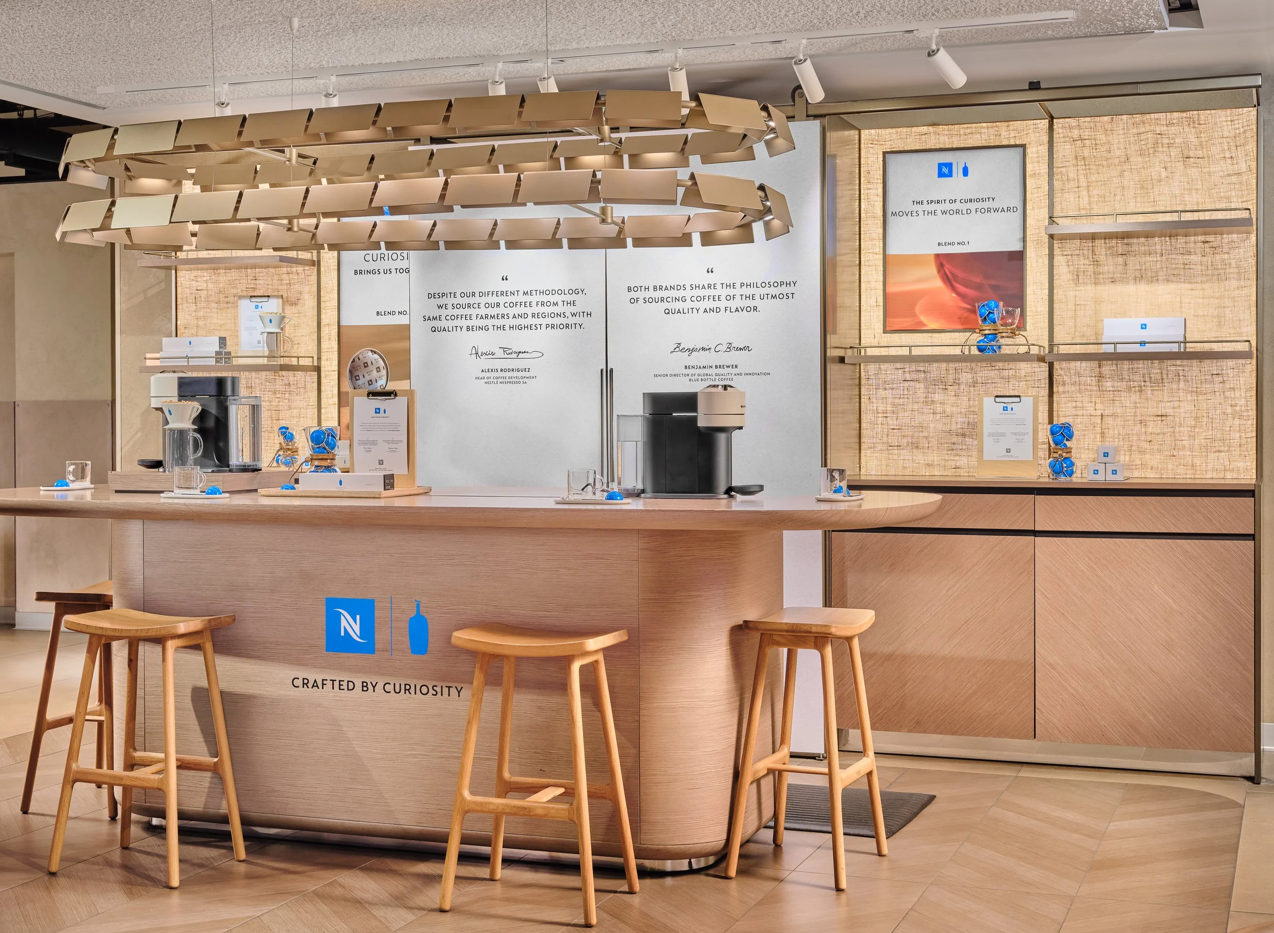 Nespresso × Blue Bottle Coffee boutique installation — Crafted By Curiosity counter