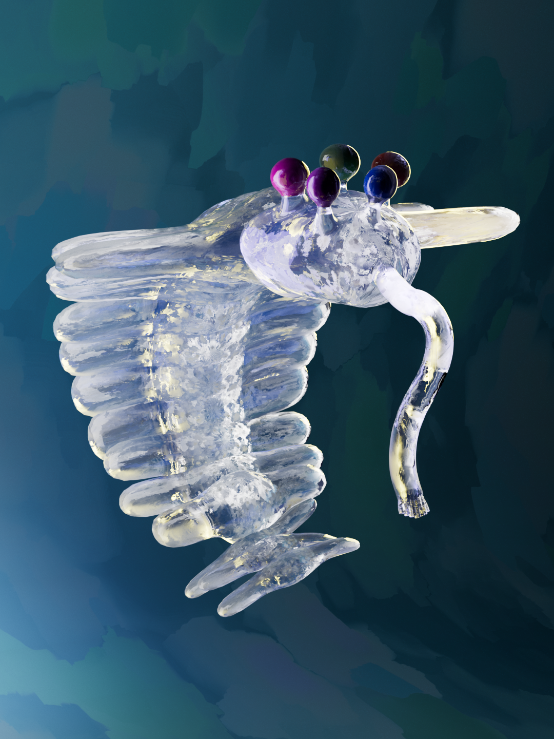 Opie — translucent five-eyed creature, painterly daylight rendering