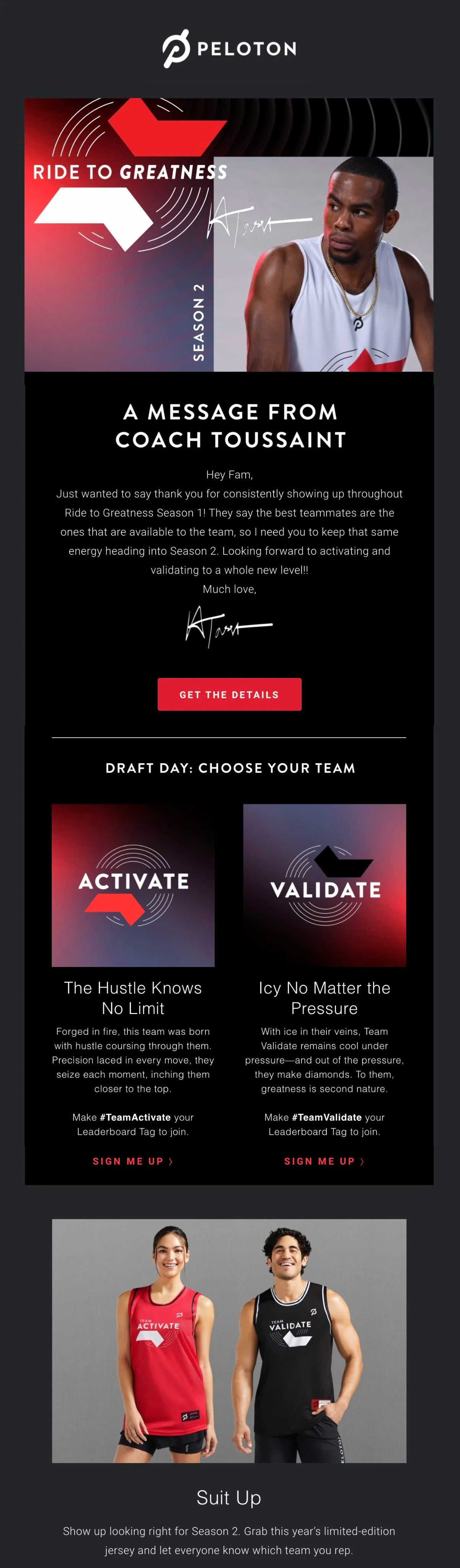 Ride To Greatness marketing email mockup.